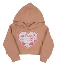 Starorůžová crop mikina s dívkou a kapucí Shein