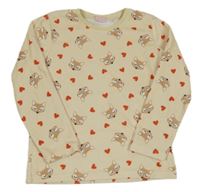 Béžová plyšová mikina s liškami a srdíčky Lupilu