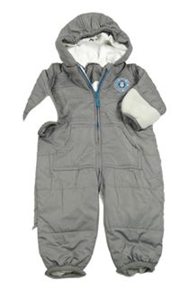 Šedá šusťáková zimní kombinéza s nášivkou a kapucí Impidimpi