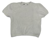 Bílé žebrované chlupaté pletené crop tričko