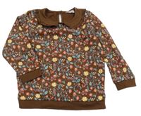 Hnědá květovaná mikina s límečkem