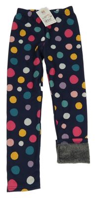 Nové - Tmavomodré puntíkaté zateplené legíny Topolino