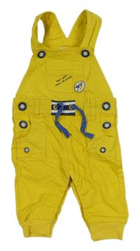 Hořčicové plátěné laclové kalhoty s nášivkou a nápisem