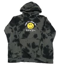 Tmavošedo-černá batikovaná mikina se smajlíkem a kapucí H&M