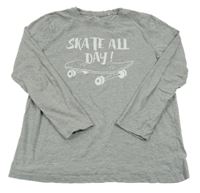 Šedé melírované triko se skateboardem a nápisem Yigga