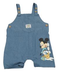 Tmavomodré melírované plátěné laclové kraťasy s Mickeym a Donaldem Disney