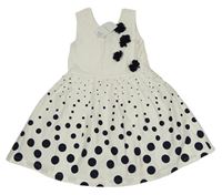 Nové - Bílé plátěné šaty s puntíky a 3D květy Vertbaudet