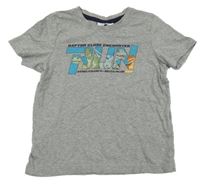 Šedé melírované tričko s dinosaury - Jurský svět