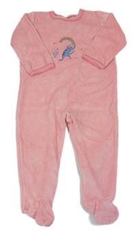 Růžový sametový overal s kočkou a duhou Petit Bateau