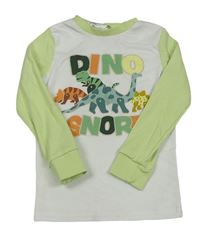 Bílo-zelené pyžamové triko s dinosaury H&M