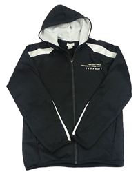 Černá sportovní propínací mikina s bílými prvky a kapucí H&M