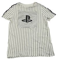 Bílo-černé pruhované tričko s PlayStation