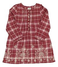 Tmavorůžovo-bílé kostkované šaty s výšivkami H&M