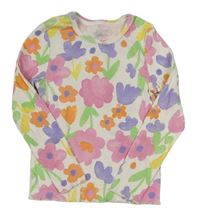 Bílo-barevné květované žebrované triko Primark