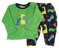 Zeleno-tmavomodré chlupaté pyžamo s dinosaury 