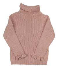 Světlerůžový žebrovaný svetr s rolákem Matalan