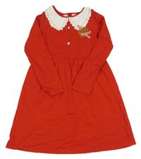 Červené bavlněné šaty s límečkem a pejskem H&M