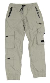 Světlešedé šusťákové cuff kalhoty s kapsami Next