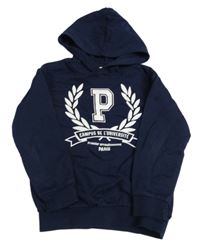 Tmavomodrá mikina s písmenem a kapucí H&M