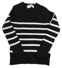 Černý žebrovaný lehký svetr s bílými pruhy H&M