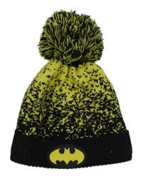 Černo-žlutá vzorovaná pletená čepice s Batmanem a bambulí George