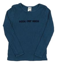 Petrolejové žebrované triko s nápisem C&A