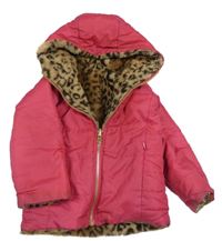 Růžová šusťáková zimní oboustranná bunda s kapucí 