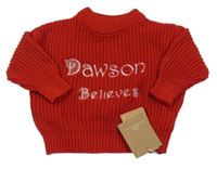 Nové - červený svetr s nápisem 