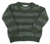 Tmavozelený vlněný pruhovaný svetr Primark