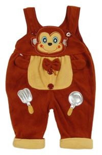 Hnědé fleecové laclové tepláky s opicí 