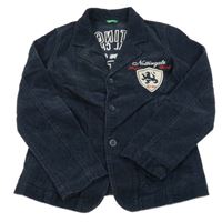 Tmavomodré manšestrové sako s nášivkami a nápisy Benetton