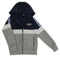 Šedo-tmavomodrá sportovní propínací mikina s nápisem a kapucí Pep&Co