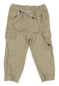 Béžové plátěné cuff kalhoty s kapsami Topomini