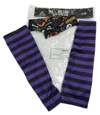 Nové - 2 set - černá čelenka s dýněmi + černo-fialové pruhované návleky 