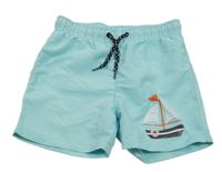 Světlemodré plážové kraťasy s plachetnicí Pep&Co