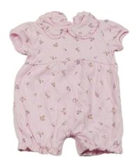 Růžový květovaný kraťasový overal George