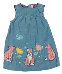 Modré laclové manšestrové šaty s liškami Jojo Maman Bébé