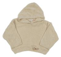 Smetanový crop žinylkový svetr s kapucí Zara