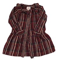 Vínovo-mahagonové kostkované šaty s límcem Threadgirls