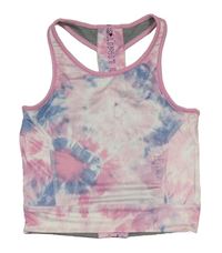 Světlerůžovo-bílo-modrý batikovaný sportovní crop top