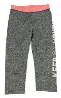 Šedo-růžové melírované crop sportovní legíny s nápisem Ergeenomixx