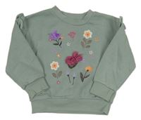 Khaki mikina s 3D květy Primark