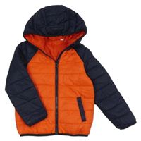 Tmavomodro-oranžová šusťáková lehce zateplená bunda s kapucí Lupilu
