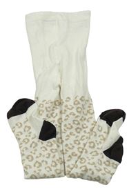 Bílo-béžovo-černé punčocháče s leopardím vzorem Tu