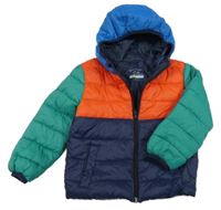 Tmavomodro-zeleno-červená šusťáková zateplená bunda s kapucí Primark