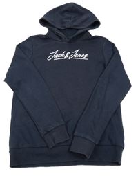 Tmavomodrá mikina s logem a kapucí Jack & Jones