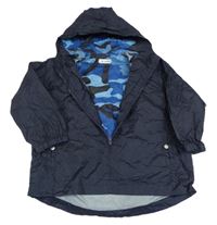 Tmavomodrá šusťáková jarní bunda s kapucí 