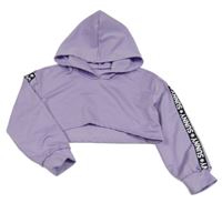 Lila crop mikina s nápisy a kapucí 
