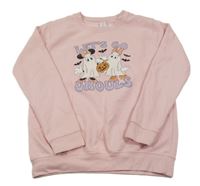 Růžová mikina s duchy a nápisem 