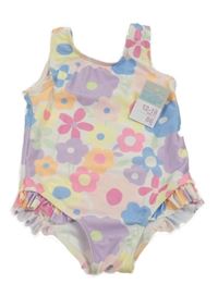 Nové - Bílo-barevné květované jednodílné plavky Primark